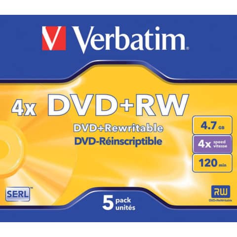 DVD+RW Verbatim 4x 4.7 GB  Conf. 5 pezzi - 43229